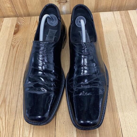 Mercanti Florentini Shoes Men Size 11.5 Black Leather Slip On Square Toe Loafer - Picture 3 of 11